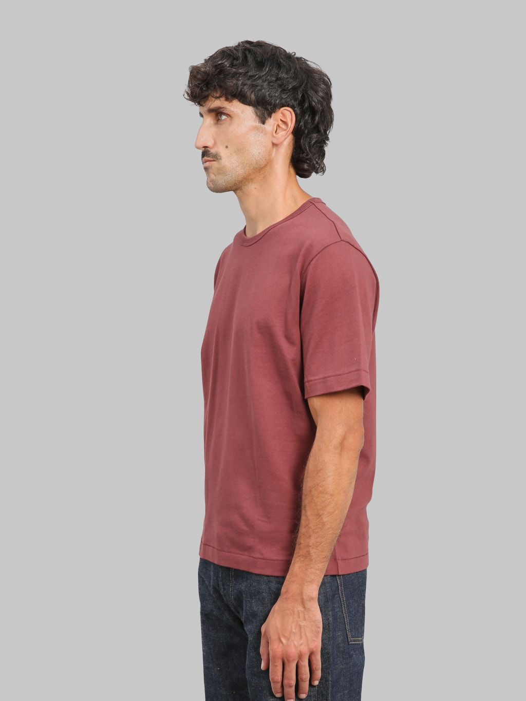 Merz b. Schwanen 2M15C Sturdy Jersey 6.8oz Crewneck Cropped Classic Fit T-Shirt Burgundy