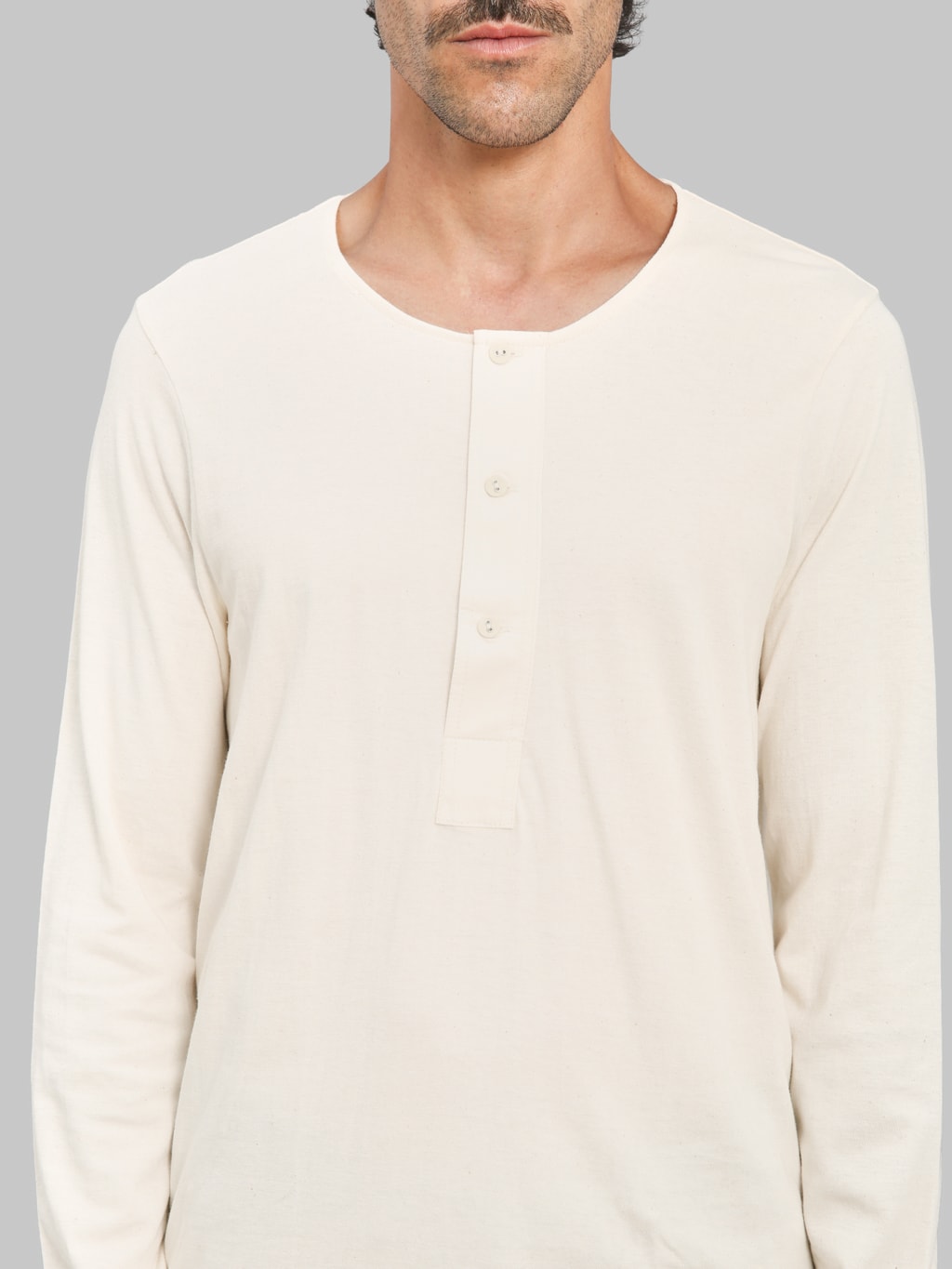 Merz b. Schwanen 102 Maco-Imit 4.6oz Long Sleeve Loopwheeled Henley T-Shirt Nature