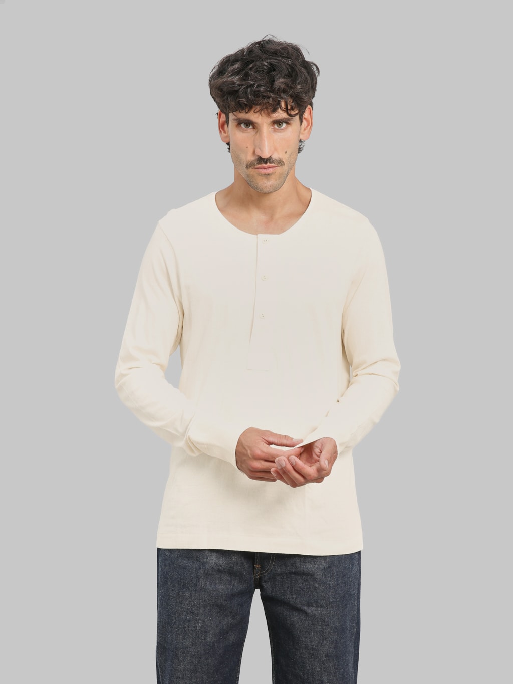 Merz b. Schwanen 102 Maco-Imit 4.6oz Long Sleeve Loopwheeled Henley T-Shirt Nature