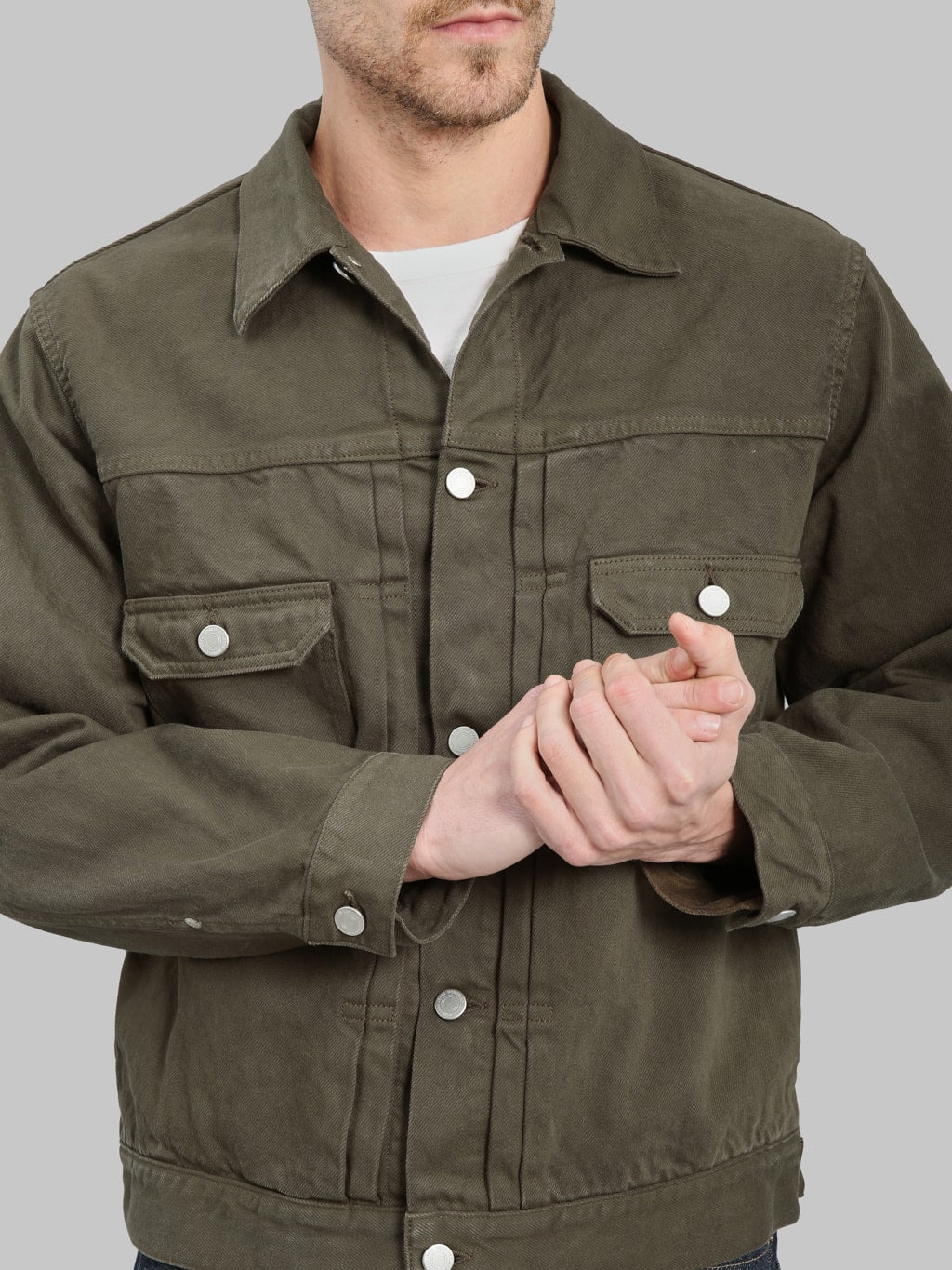 Momotaro Jeans MMGJ6004 #002 Moss Type II Denim Jacket Khaki