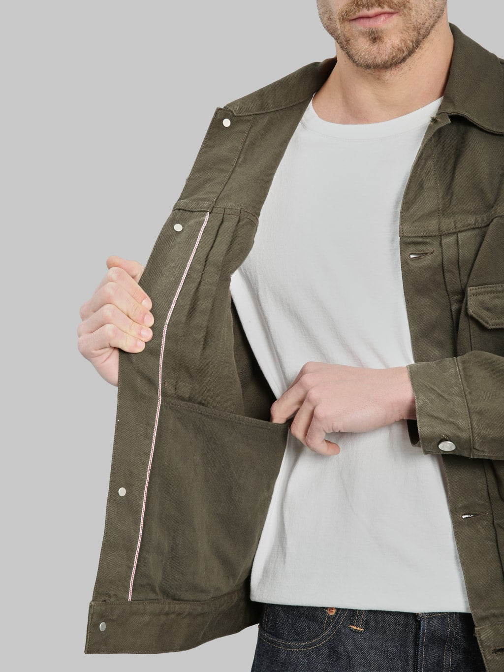 Momotaro Jeans MMGJ6004 #002 Moss Type II Denim Jacket Khaki