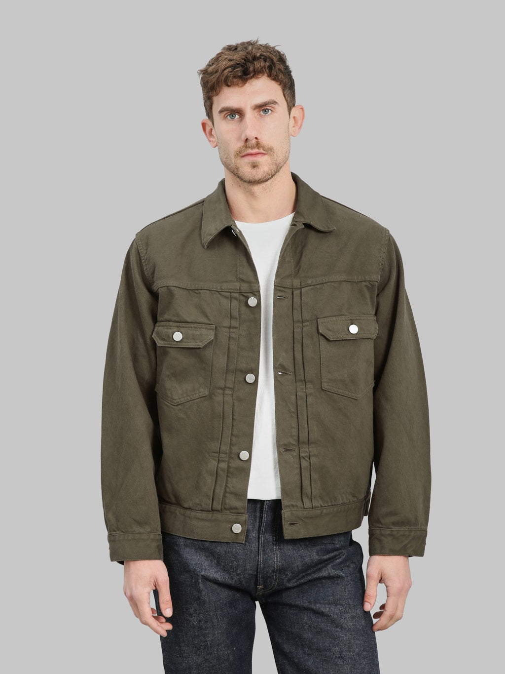 Momotaro Jeans MMGJ6004 #002 Moss Type II Denim Jacket Khaki