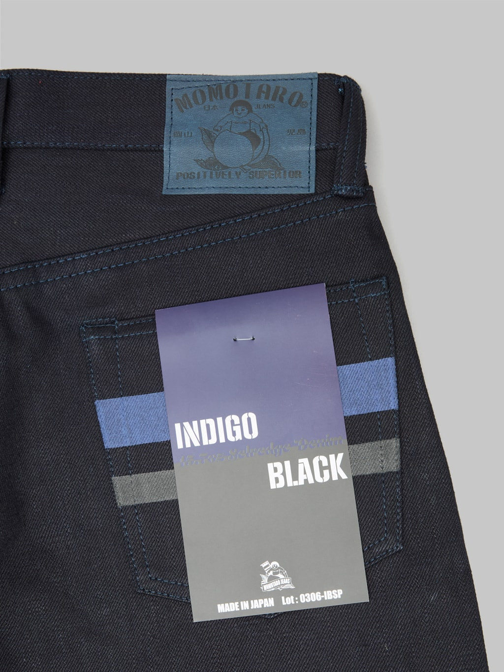 momotaro 0306 indigo x black tight tapered selvedge jeans pocket flasher