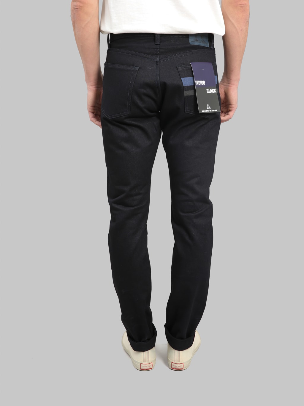 momotaro 0306 indigo x black tight tapered selvedge jeans back fit