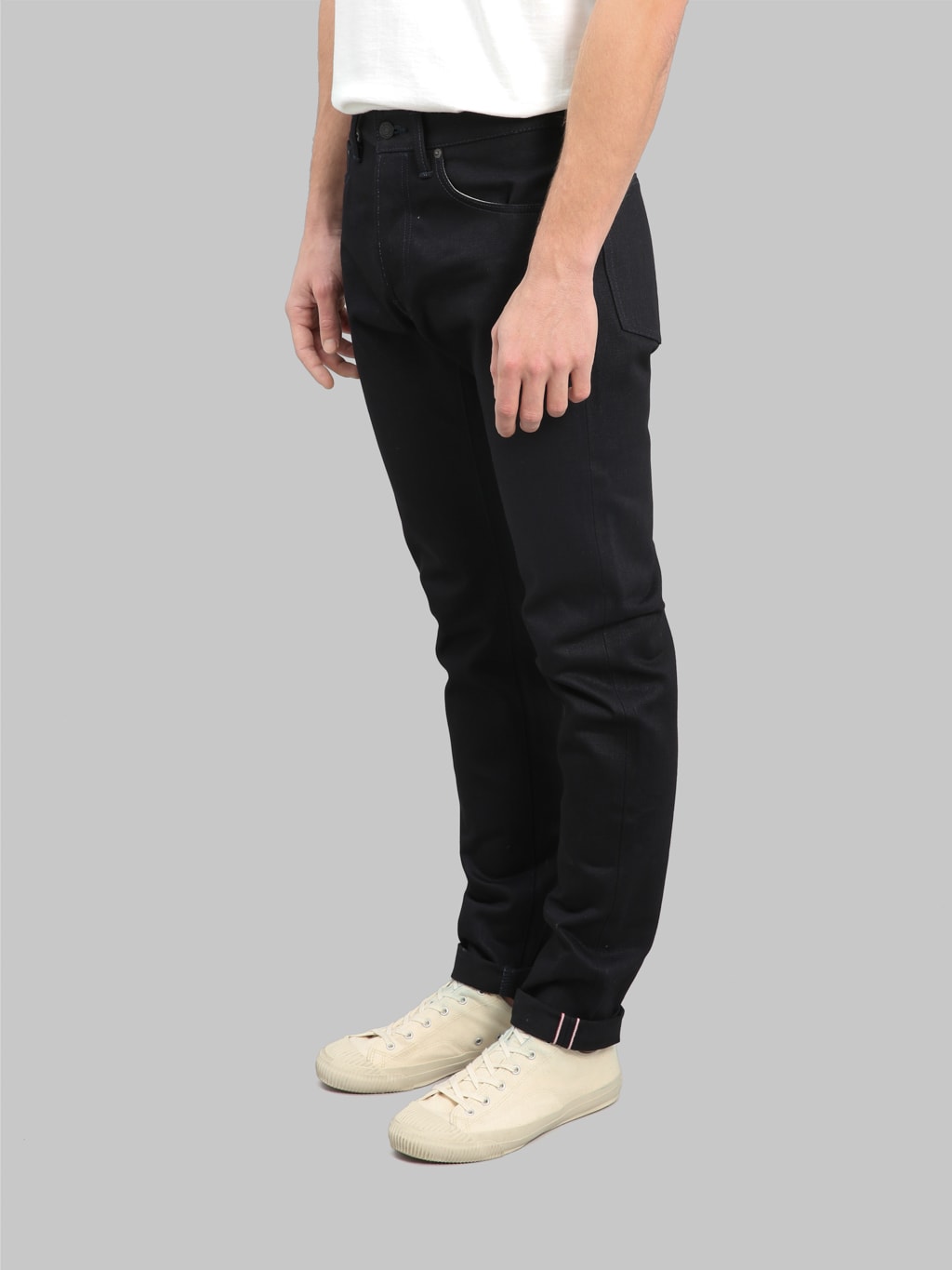 momotaro 0306 indigo x black tight tapered selvedge jeans side fit