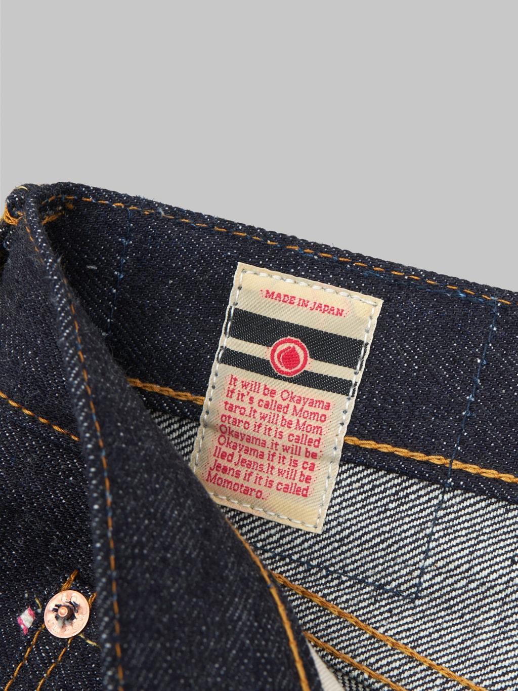 Momotaro 0306 SA 18oz Tight Tapered Sashiko GTB interior tag