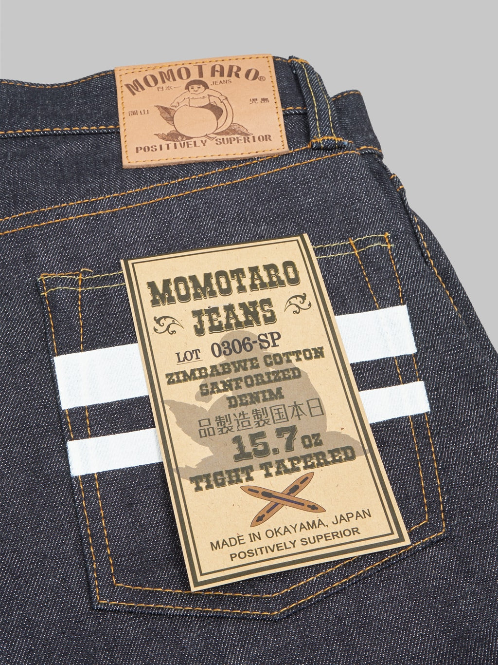 momotaro 0306 sa 18oz tight tapered sashiko gtb jeans pocket flasher