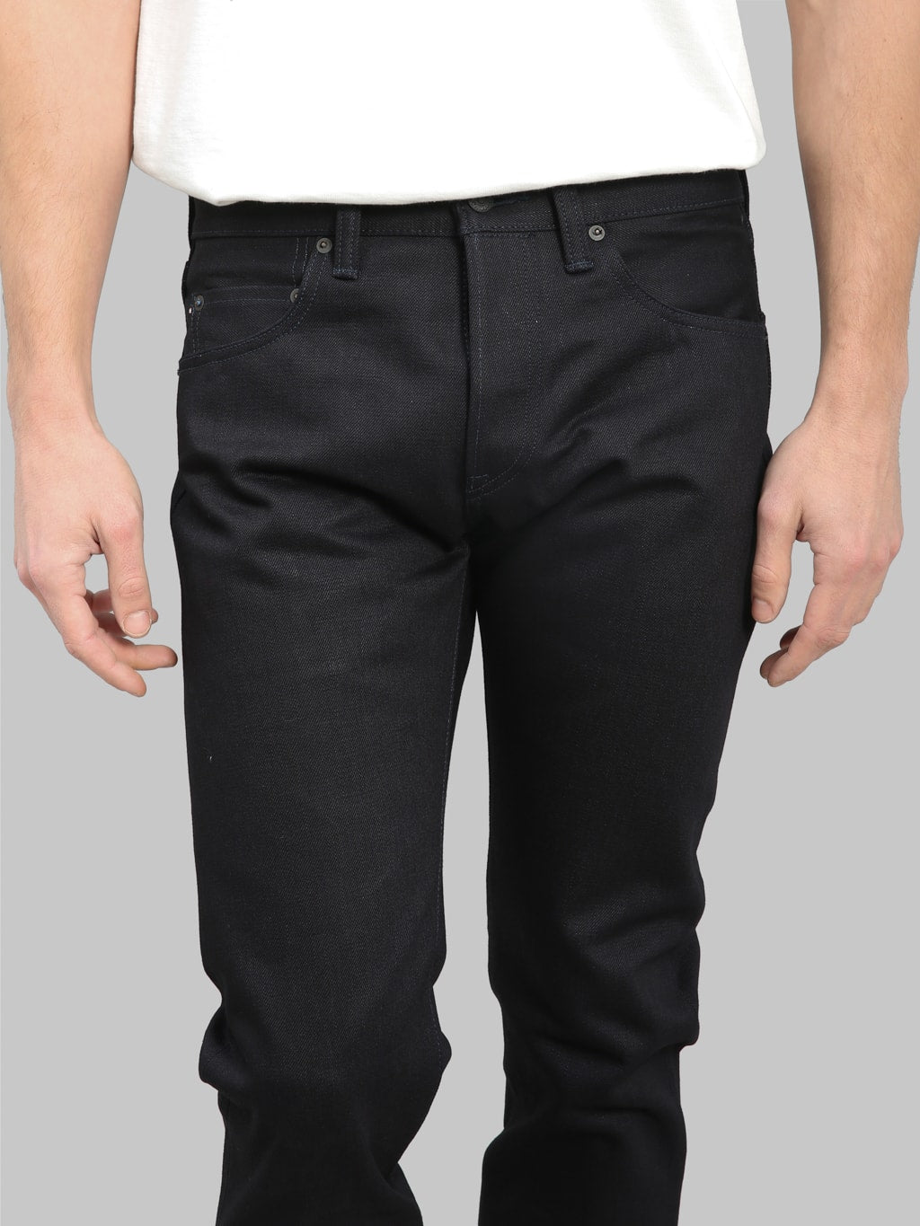 momotaro 0405 indigo x black selvedge high tapered jeans waist