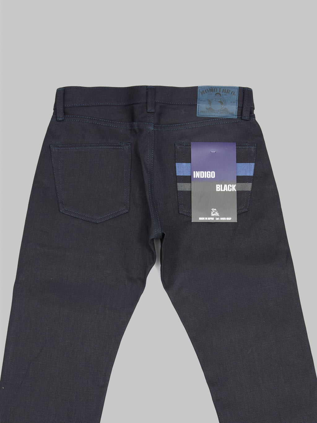 momotaro 0405 indigo x black selvedge high tapered jeans back details