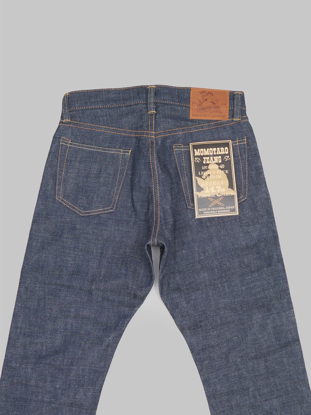 momotaro 0605 40 legacy blue natural tapered jeans back details