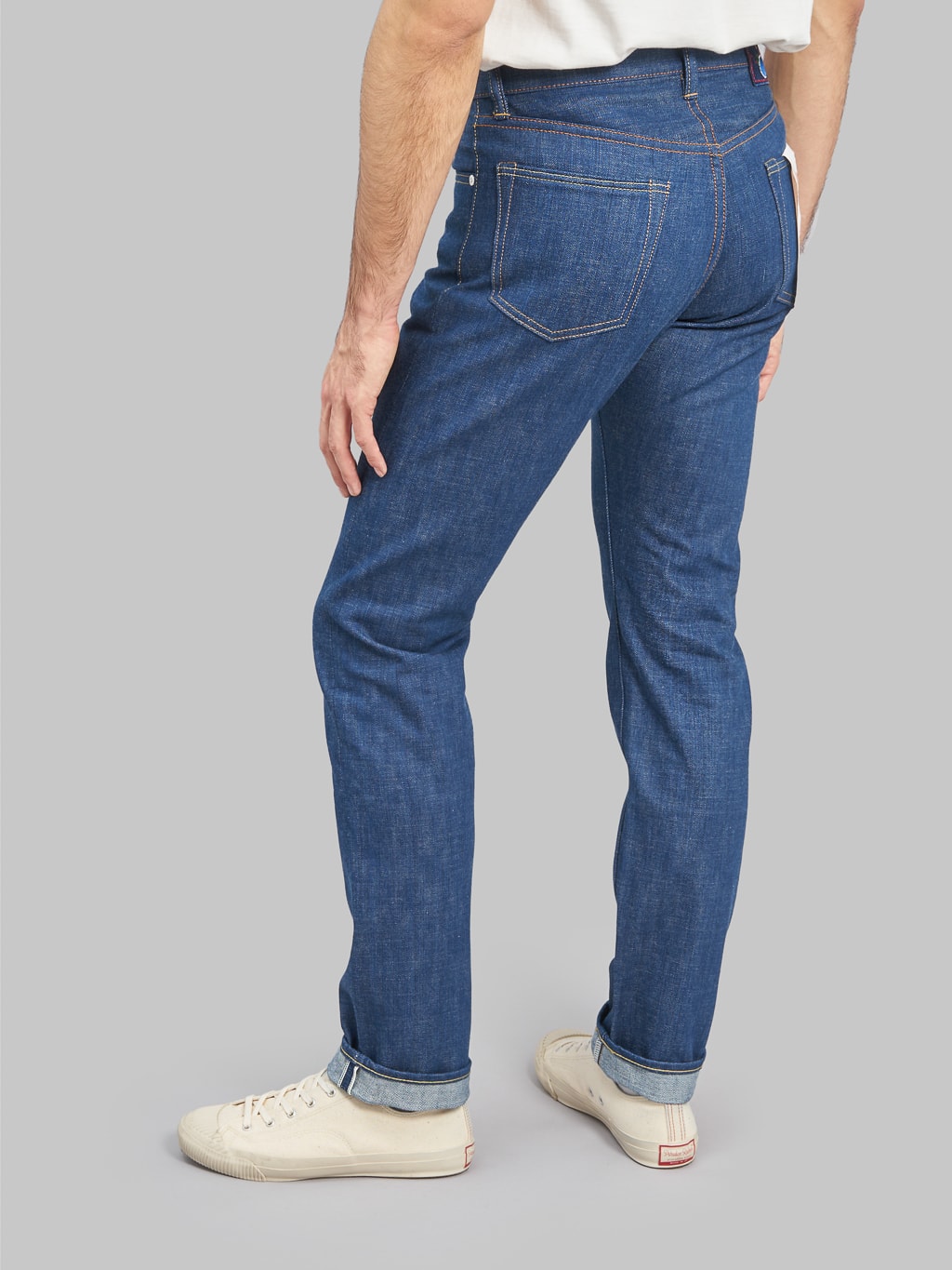 momotaro 0605 ai natural indigo dyed natural tapered denim jeans fitting