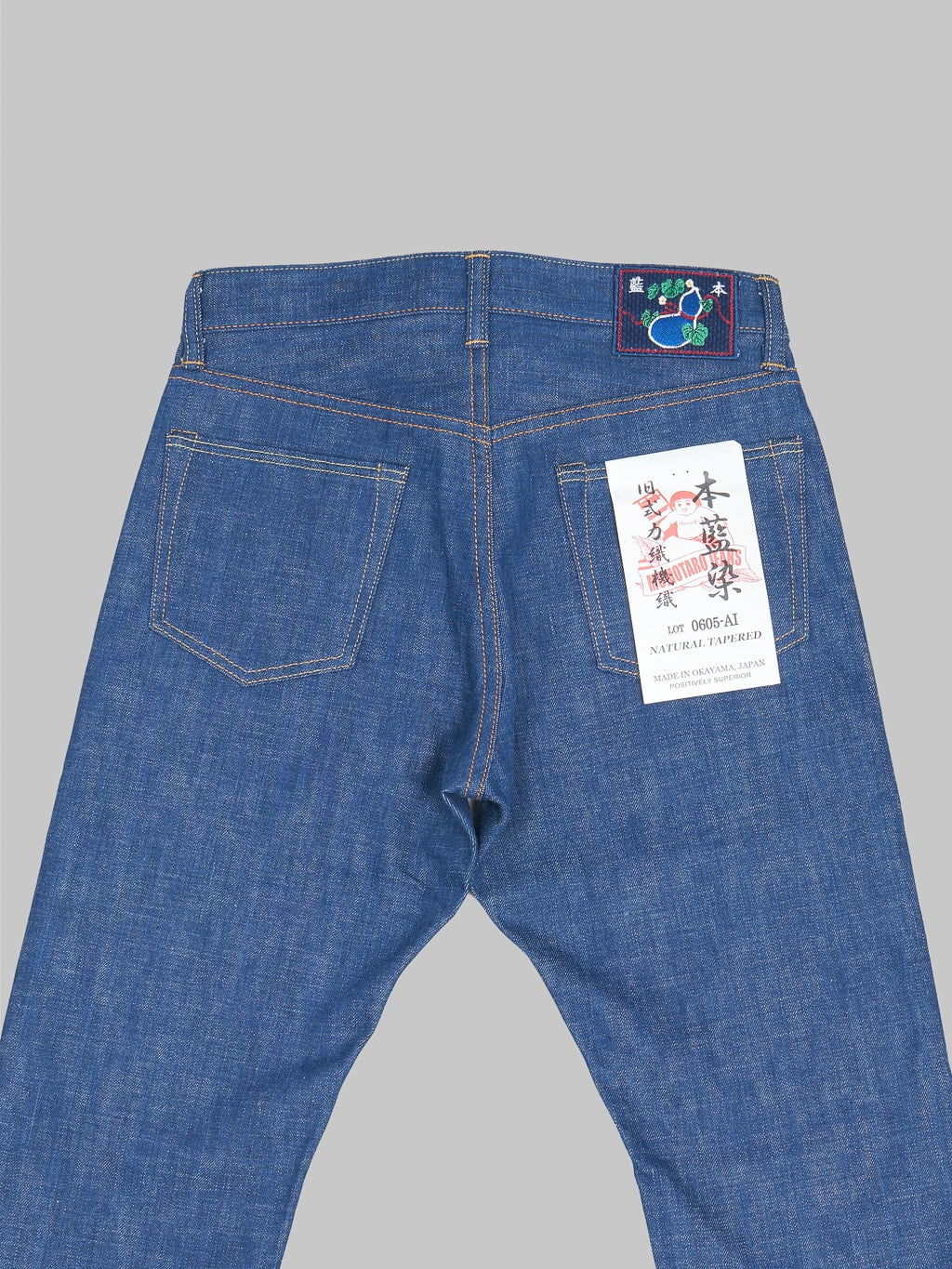 momotaro 0605 ai natural indigo dyed natural tapered denim jeans back pockets