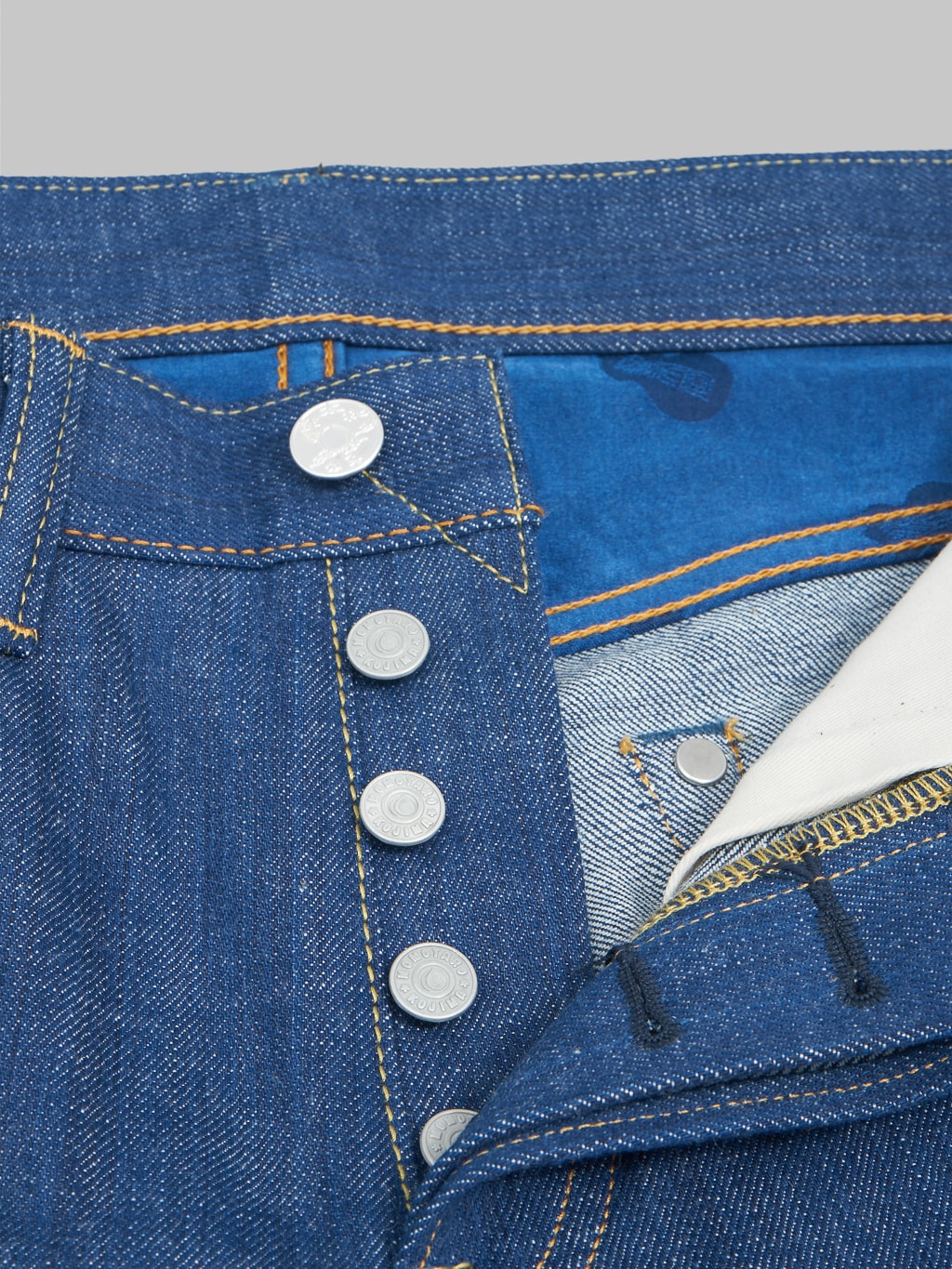 momotaro 0605 ai natural indigo dyed natural tapered denim jeans buttons
