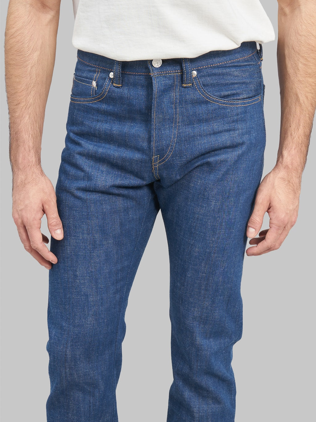 momotaro 0605 ai natural indigo dyed natural tapered denim jeans waist