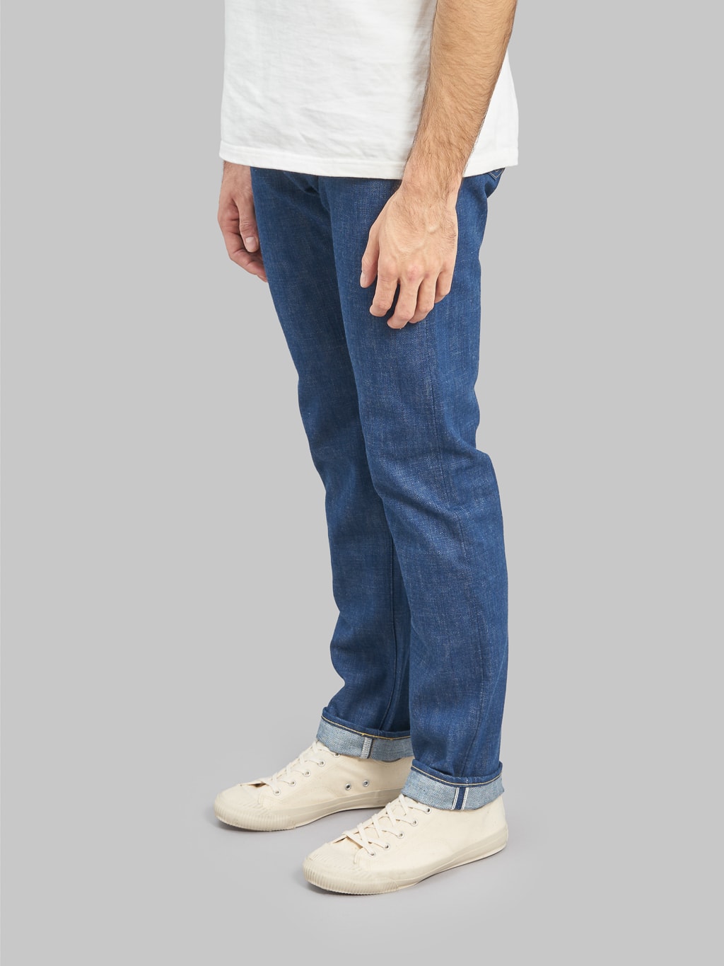momotaro 0605 ai natural indigo dyed natural tapered denim jeans side fit