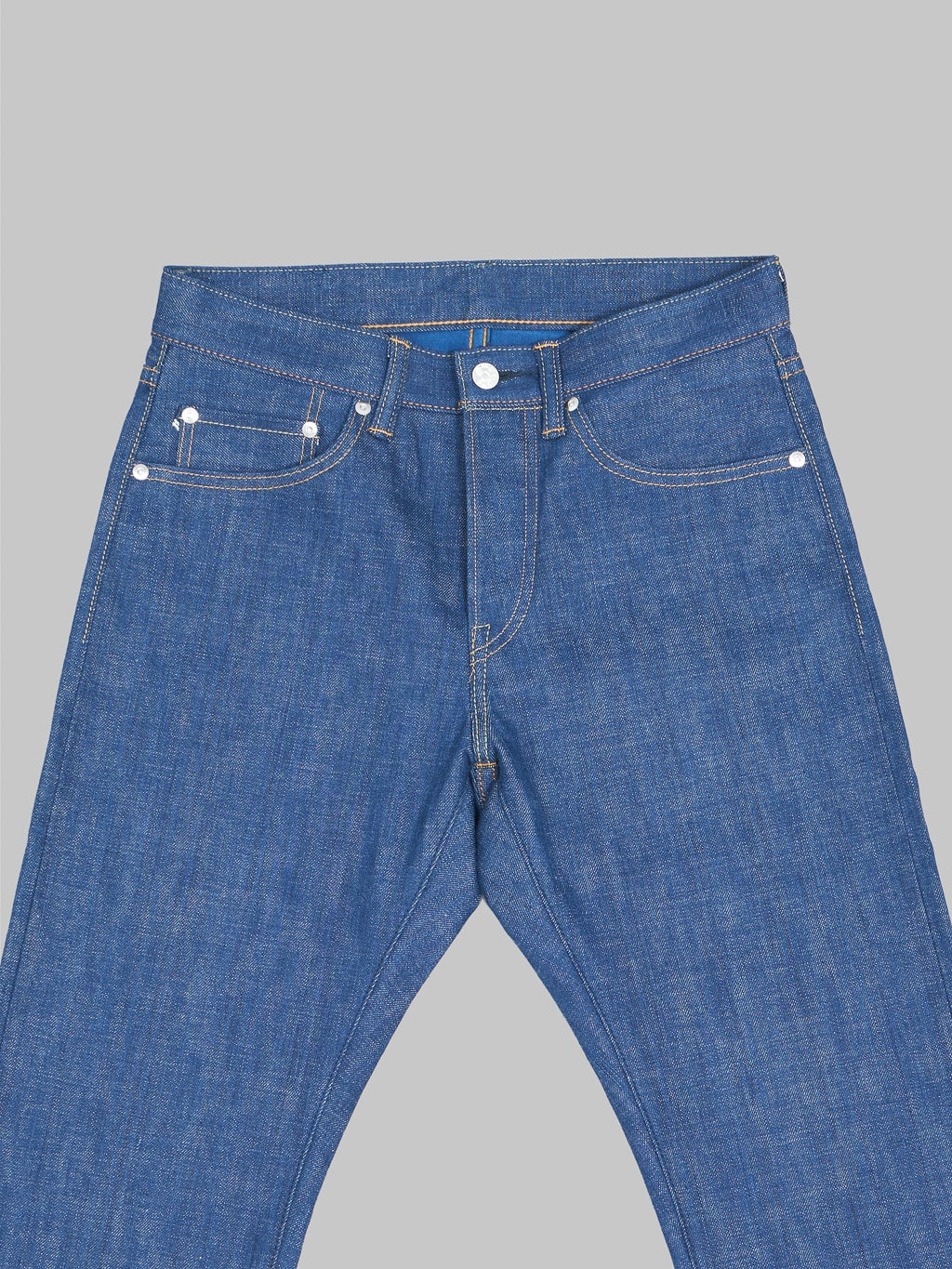 momotaro 0605 ai natural indigo dyed natural tapered denim jeans front details