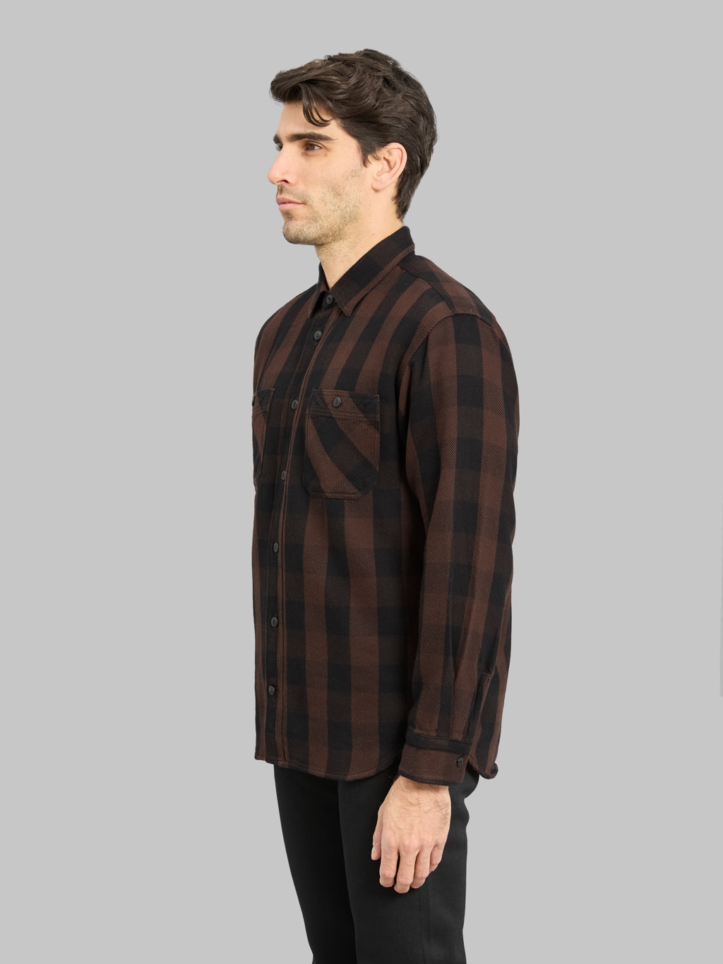 Momotaro MMLS6002 Block Check Shirt Brown