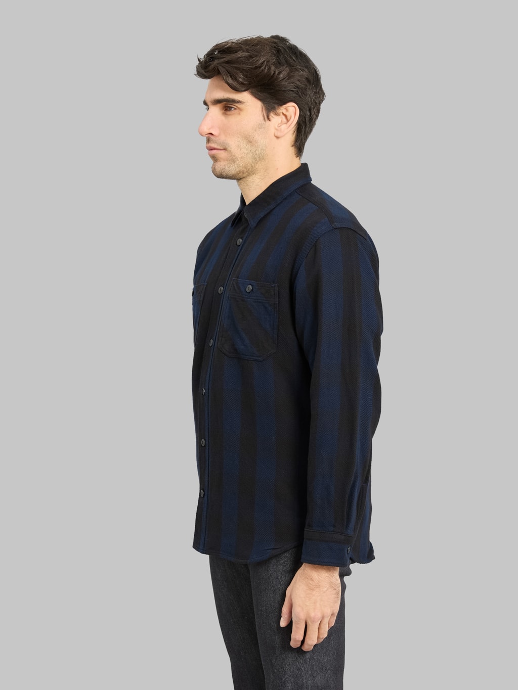 Momotaro Jeans MMLS6002 Block Check Shirt Navy