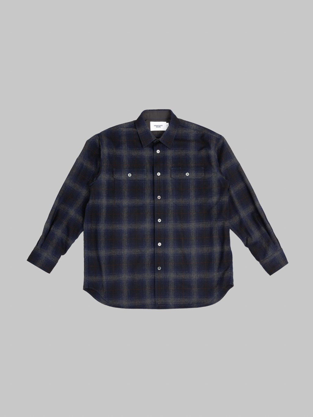 Momotaro Jeans MMLS6001 Wool Cashmere Ombre Check Shirt Navy  front