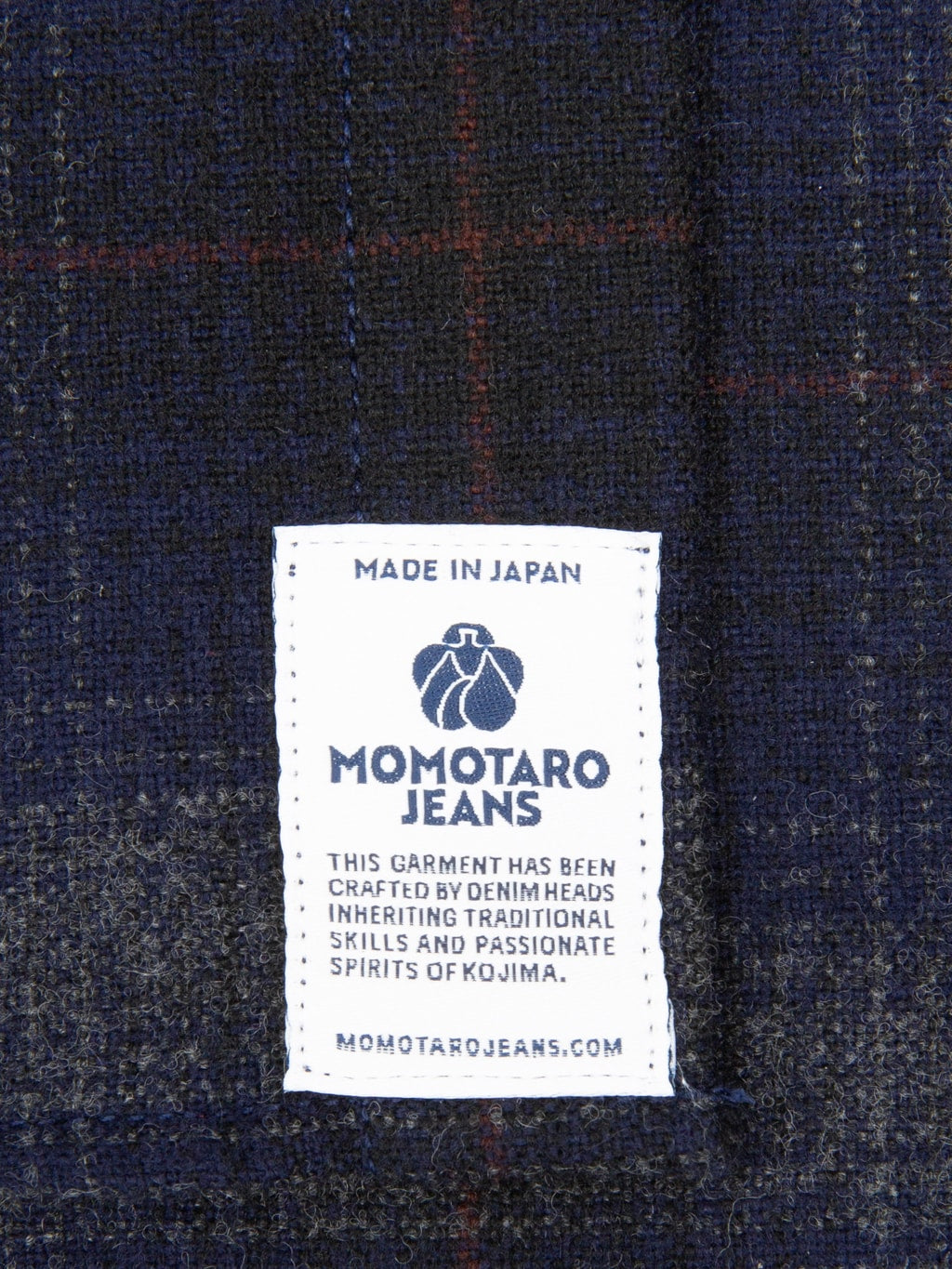 Momotaro Jeans MMLS6001 Wool Cashmere Ombre Check Shirt Navy brand tag