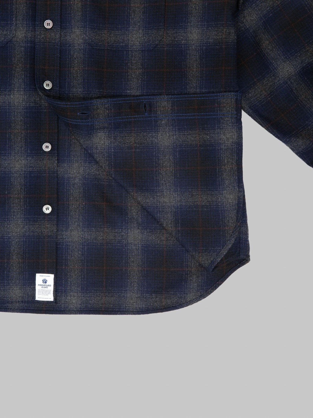 Momotaro Jeans MMLS6001 Wool Cashmere Ombre Check Shirt Navy  interior fabric