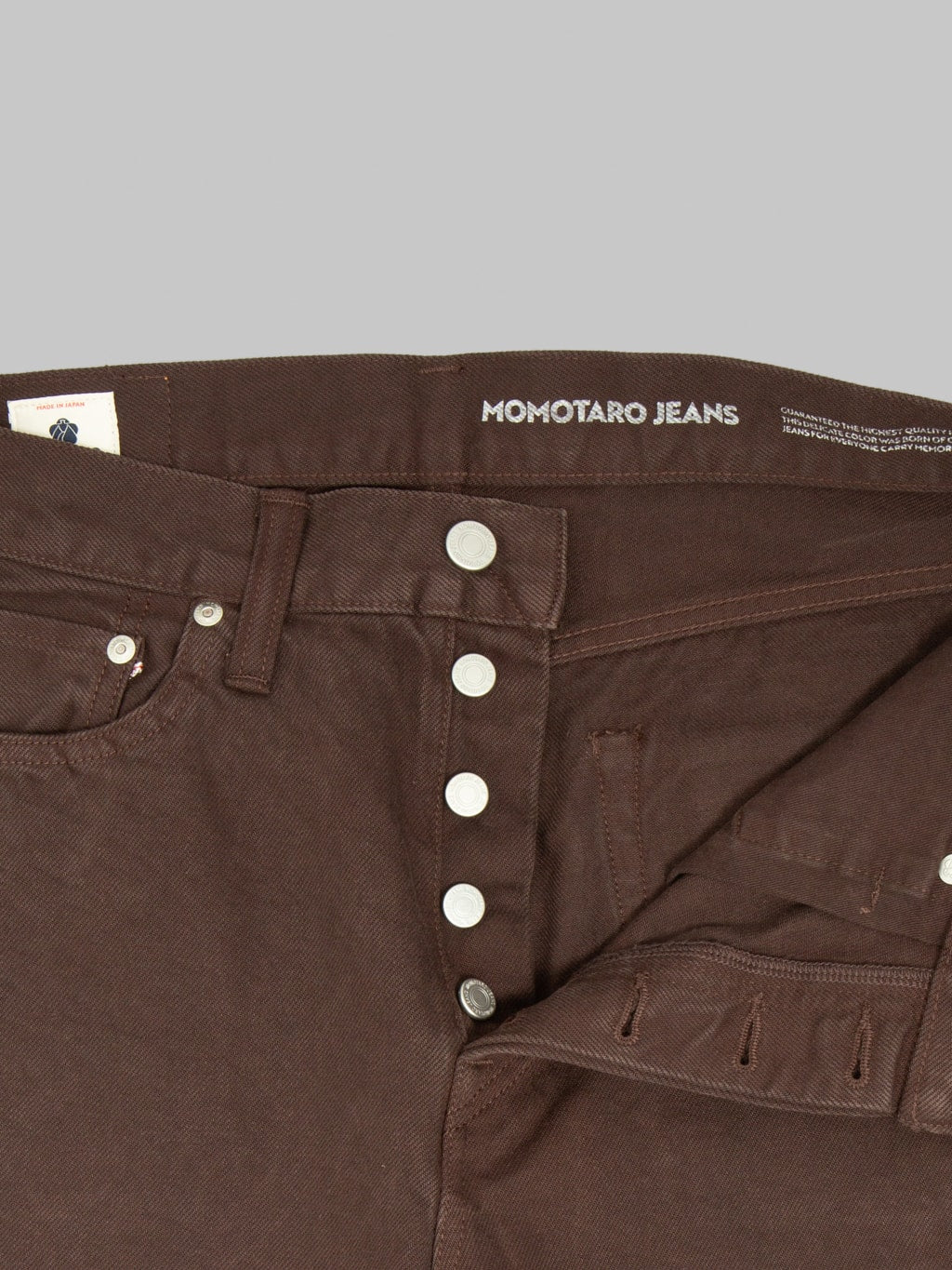 Momotaro MMJE6400 15oz 100 Straight Onigurumi Dyed Jeans Brown buttons