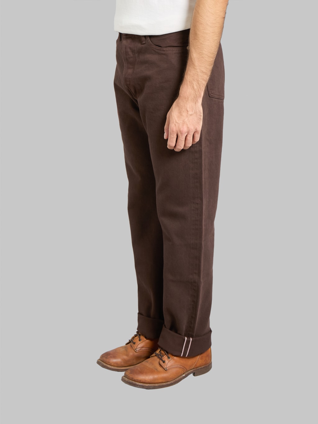 Momotaro MMJE6400 15oz 100 Straight Onigurumi Dyed Jeans Brown side fit