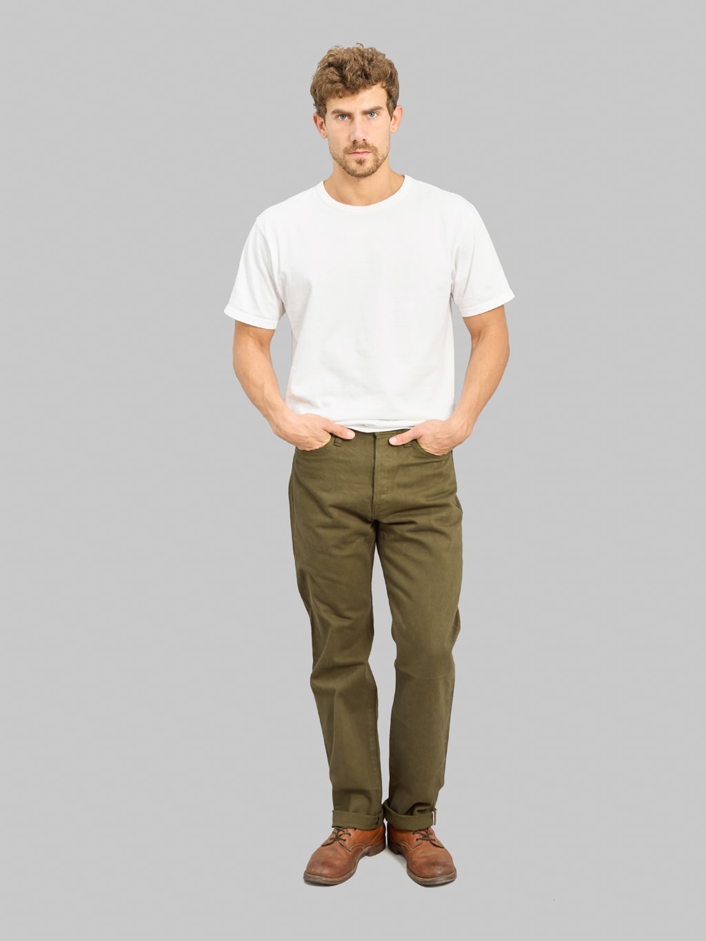 Momotaro Jeans MMJZ6403 #100 15oz "Botanical Moss Khaki Dye" Straight Jeans
