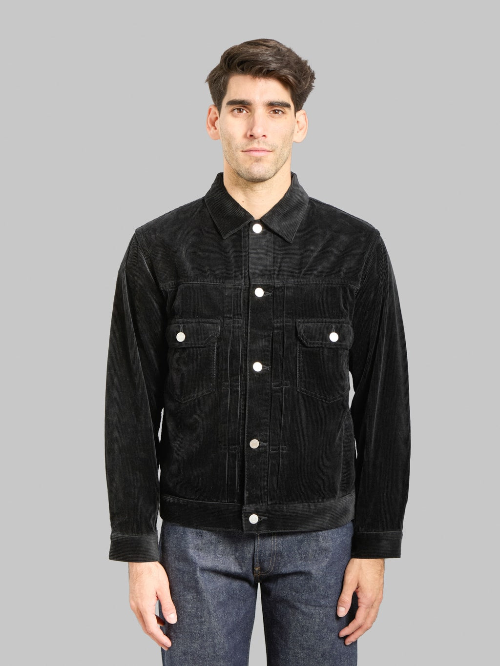 Momotaro MMOT6001 002 Corduroy Jacket Black front fit