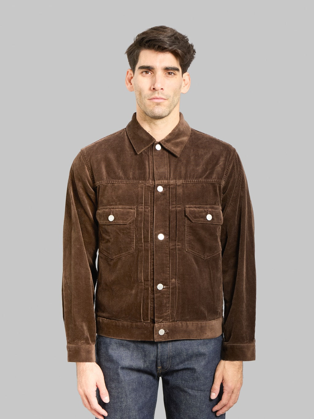 Momotaro MMOT6001 002 Corduroy Jacket Brown front fit