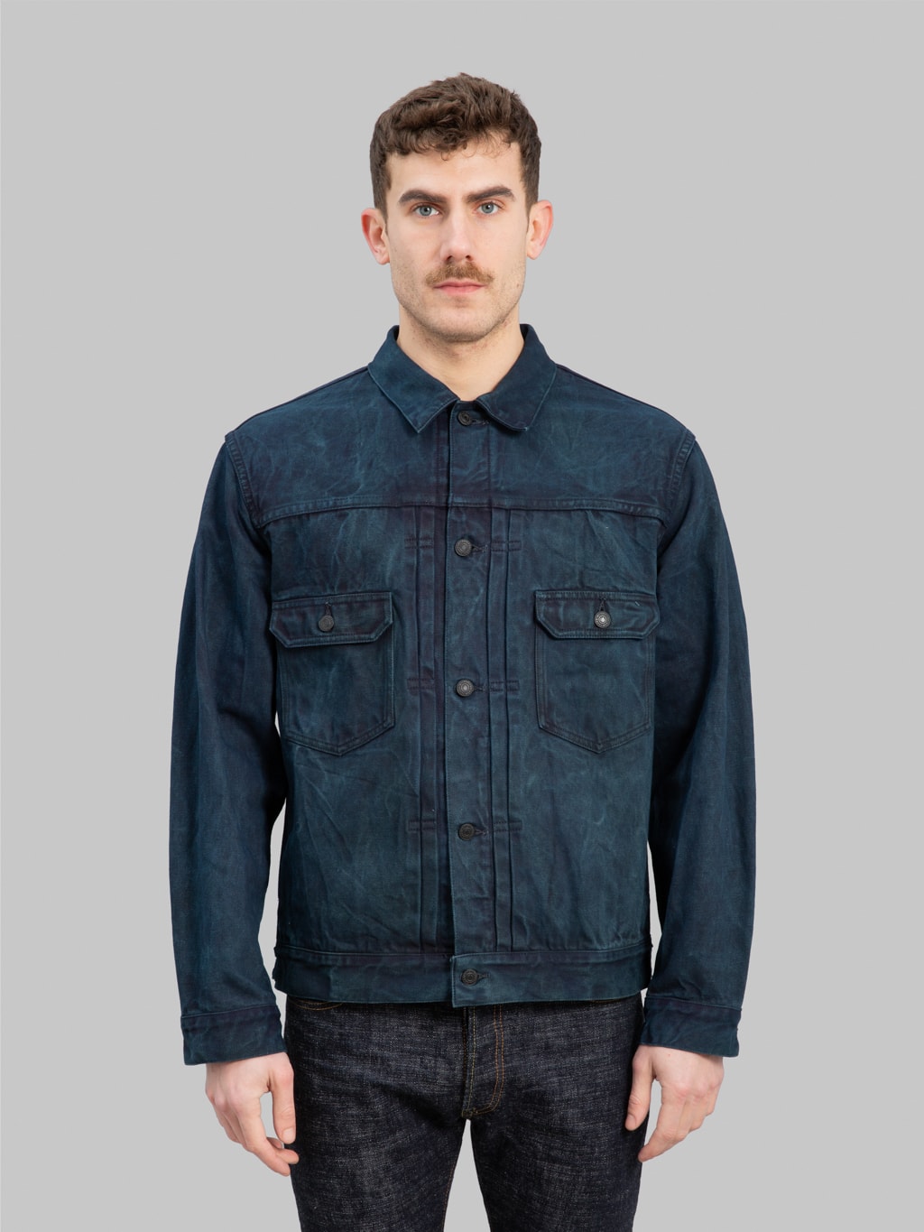 momotaro mxgj10024a mud natural indigo dyed type 2 selvedge denim jacket buttoned