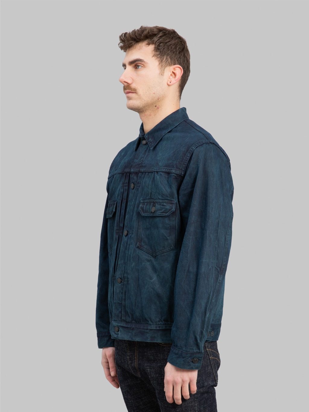 momotaro mxgj10024a mud natural indigo dyed type 2 selvedge denim jacket side 