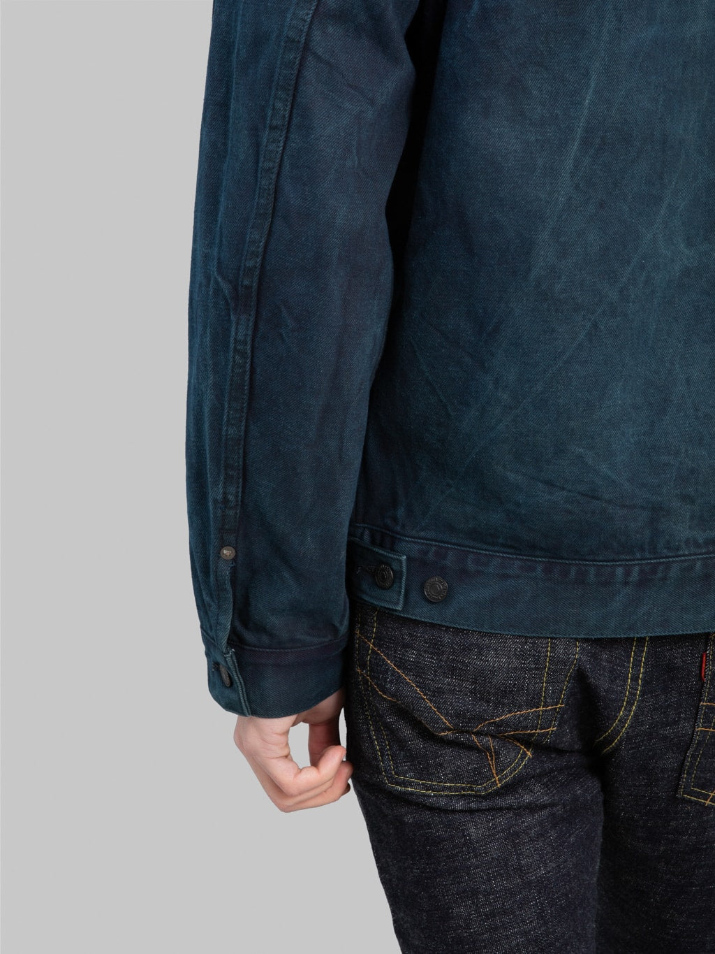 momotaro mxgj10024a mud natural indigo dyed type 2 selvedge denim jacket cuff