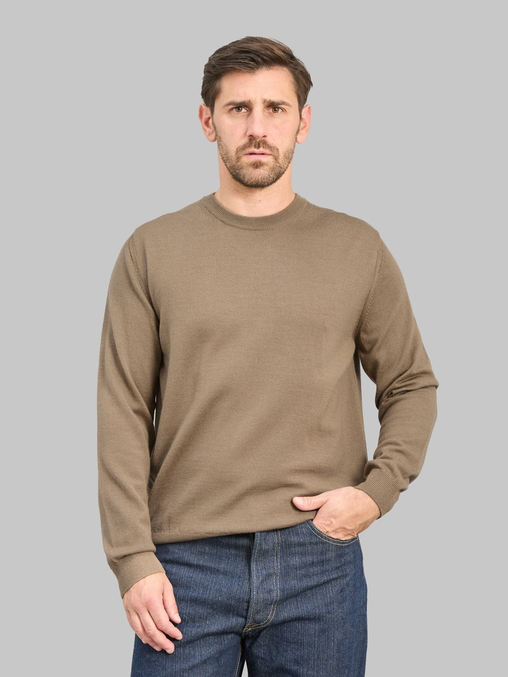 Mooncastle 12G Lightweight Merino Wool Crewneck Pullover Sand Beige