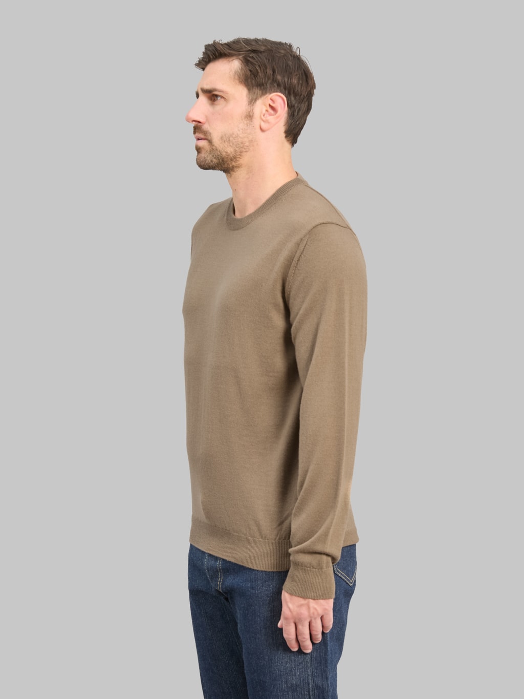 Mooncastle 12G Lightweight Merino Wool Crewneck Pullover Sand Beige