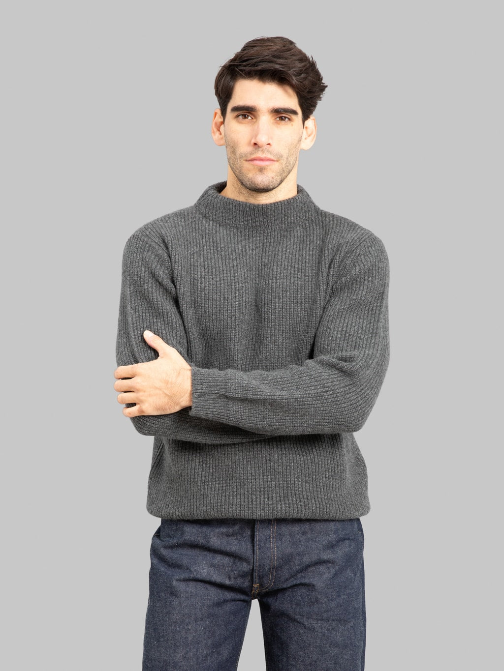 極美品　MOONCASTLE ニットセーター Lサイズ　ダークグレー Mooncastle 7G Cashmere Bottleneck Pullover Dark Grey | Made in Japan