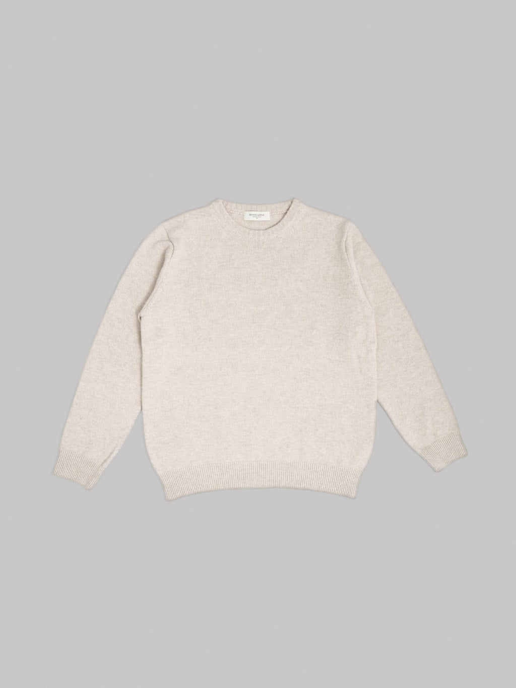 Moocastle 7G Cashmere Silk Wool Crewneck Pullover Beige Grey front