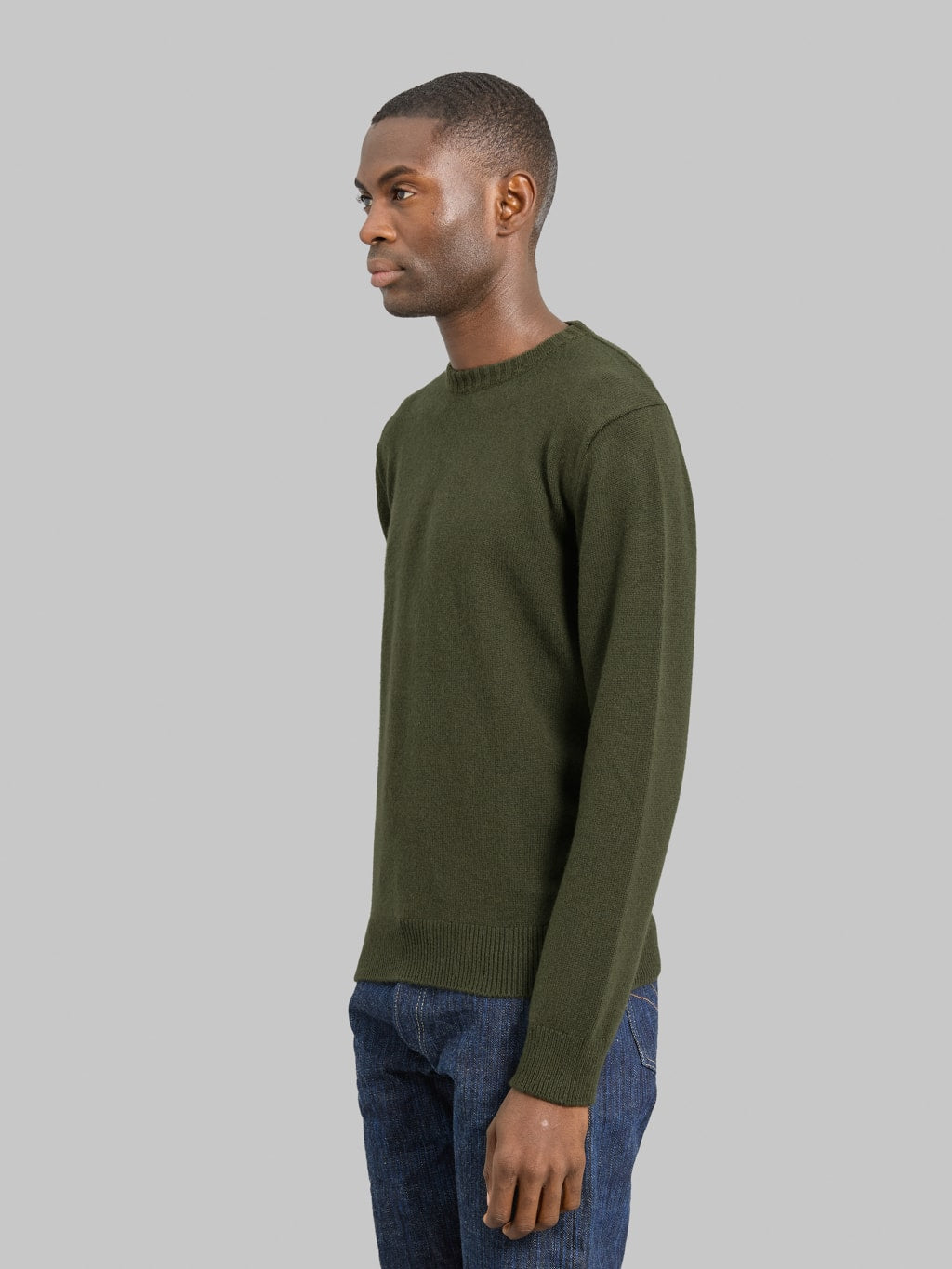 Mooncastle 7G Cashmere Silk Wool Crewneck Pullover Moss Green
