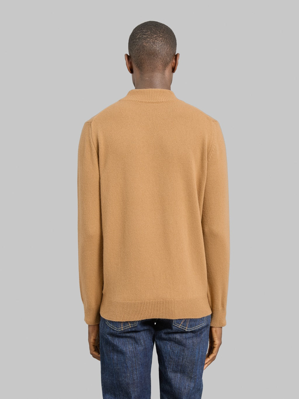 Mooncastle 7G Cashmere Silk Wool Mockneck Pullover Camel back fit