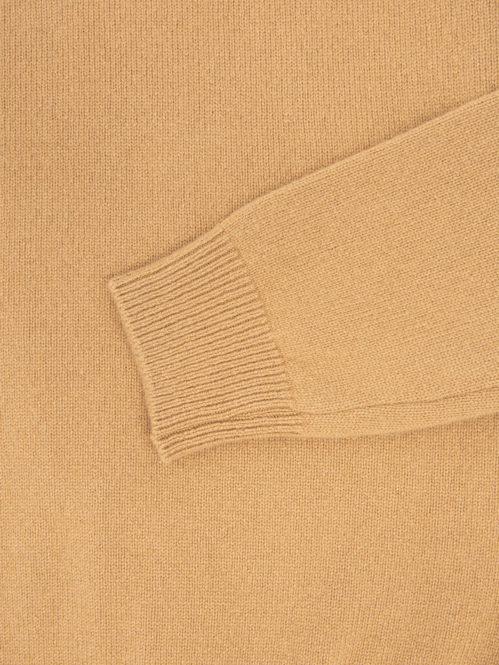 Mooncastle 7G Cashmere Silk Wool Mockneck Pullover Camel cuff closeup