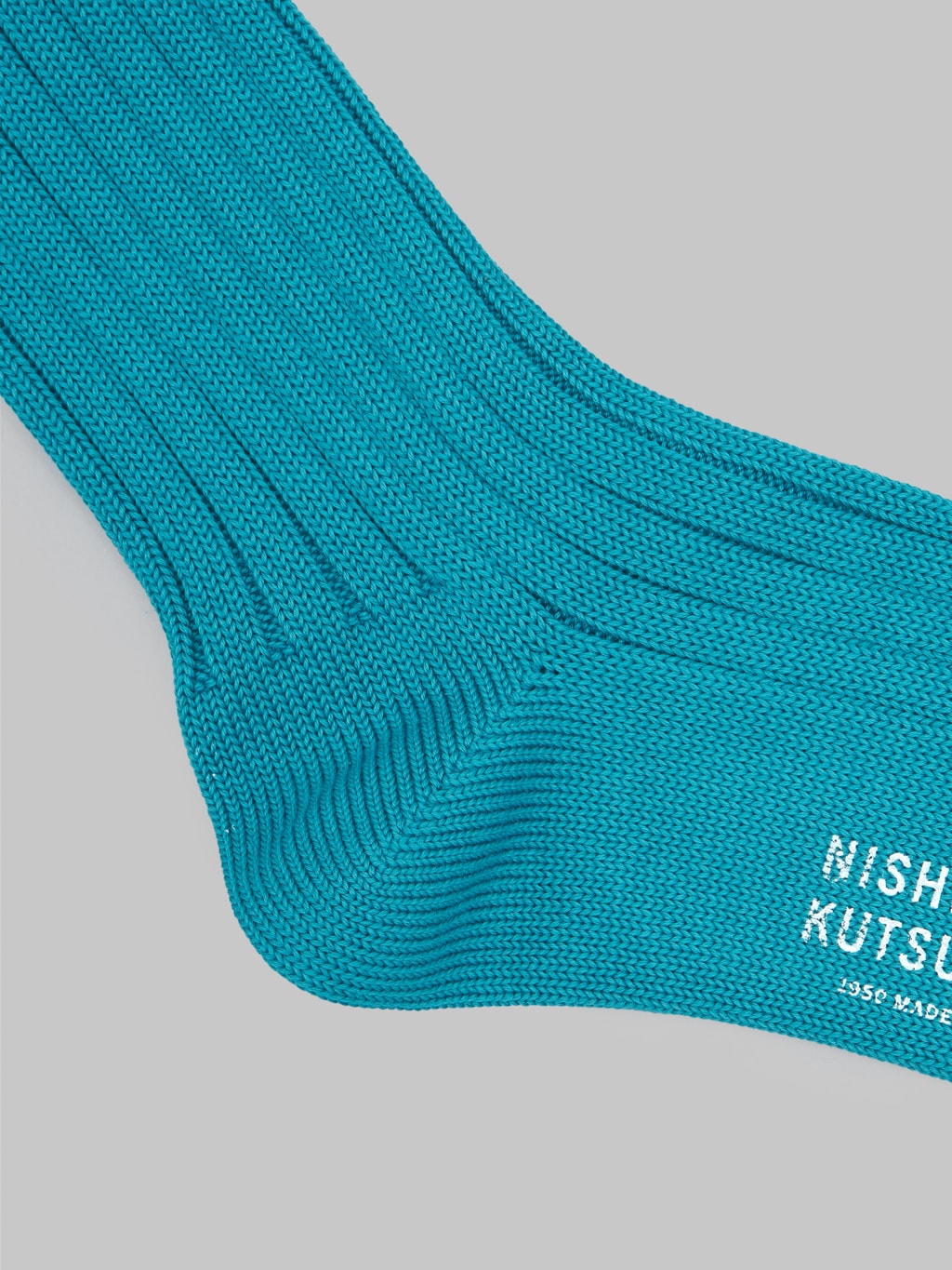 nishiguchi kutsushita egyptian cotton ribbed socks aquarium blue heel