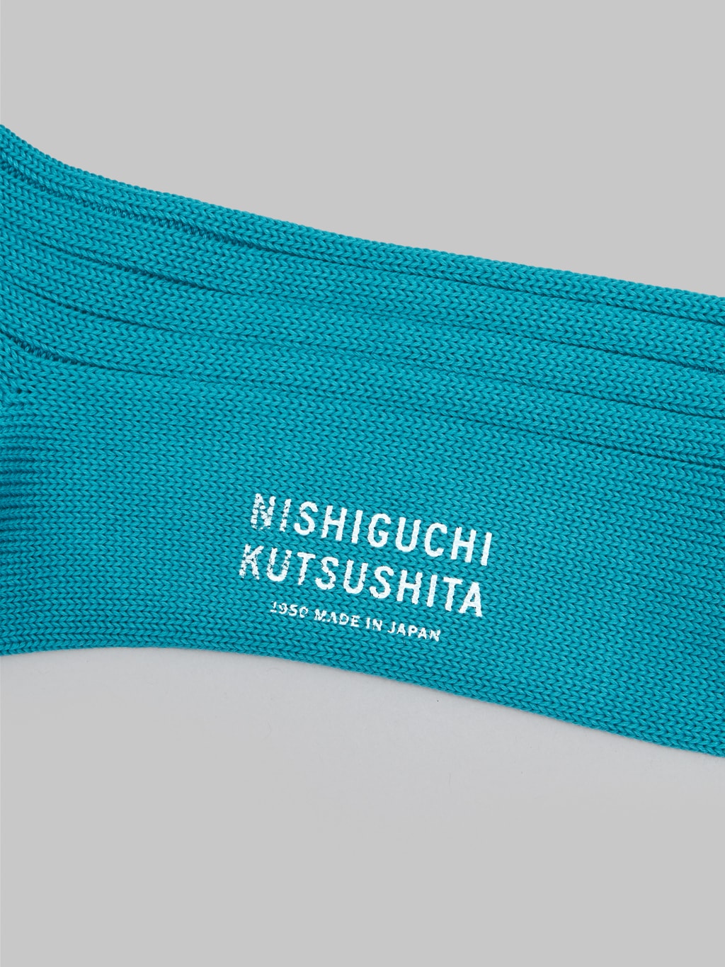 nishiguchi kutsushita egyptian cotton ribbed socks aquarium blue logo