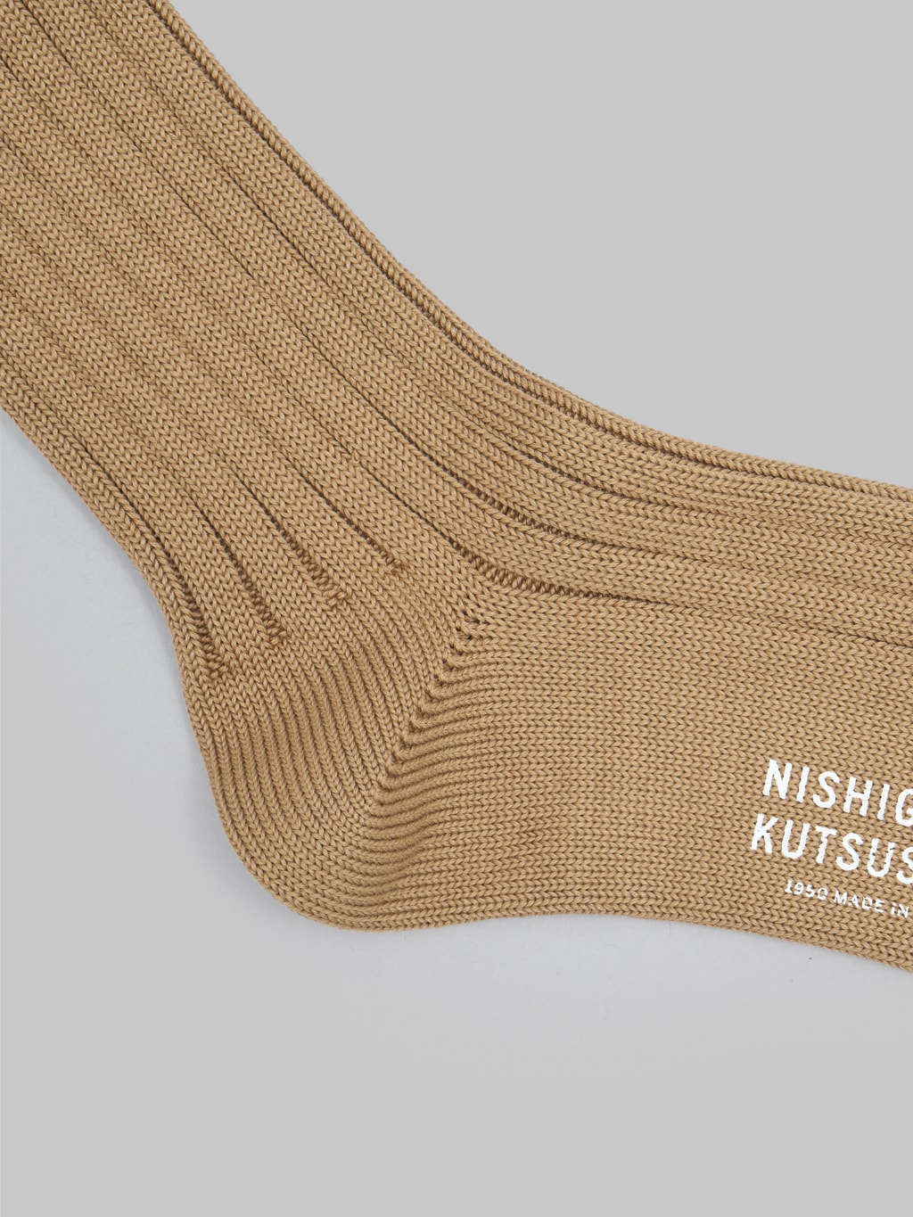 nishiguchi kutsushita egyptian cotton ribbed socks cafe au lait heel