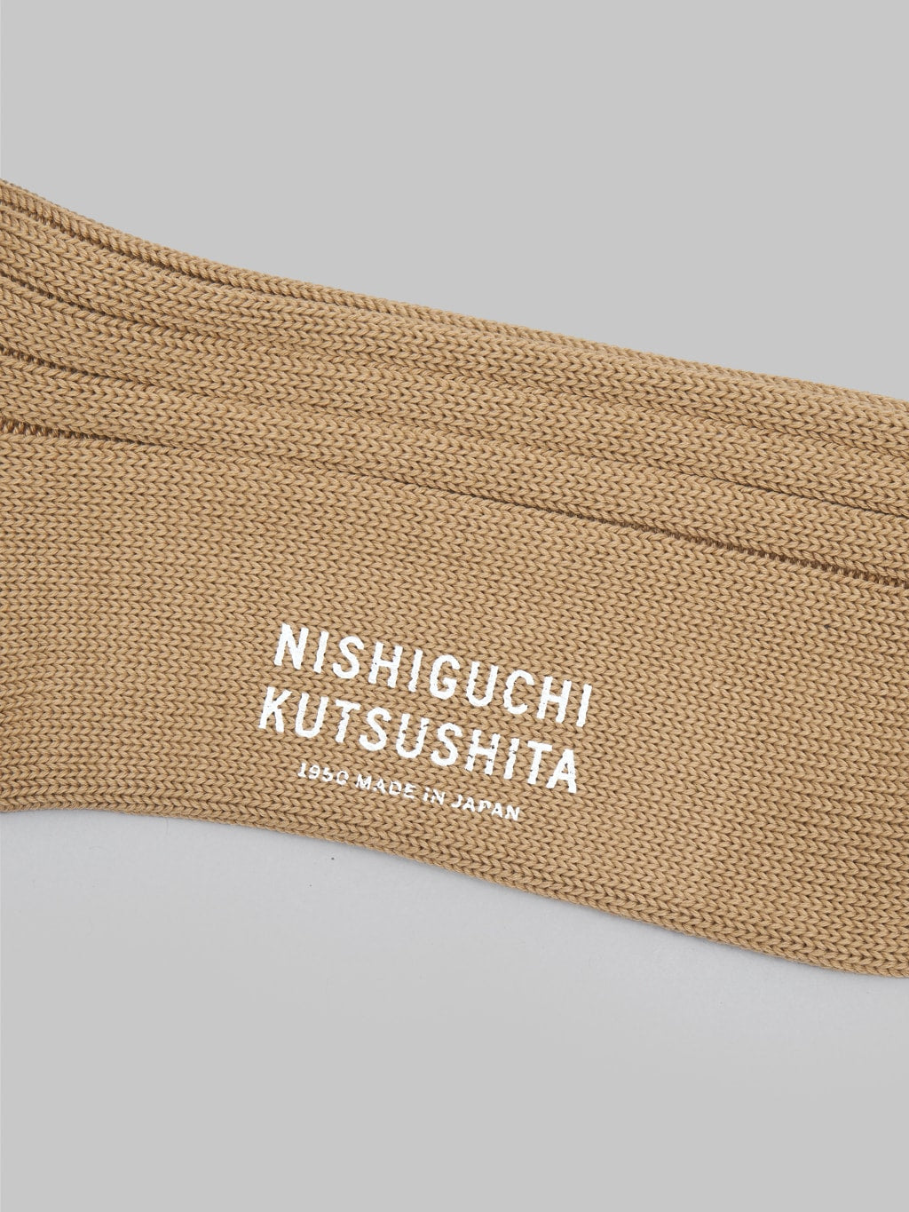 nishiguchi kutsushita egyptian cotton ribbed socks cafe au lait logo