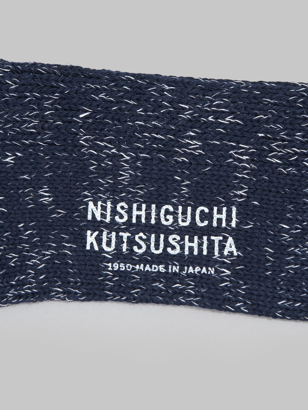 Nishiguchi Kutsushita Hemp Cotton Ribbed Socks Midnight Brand Logo