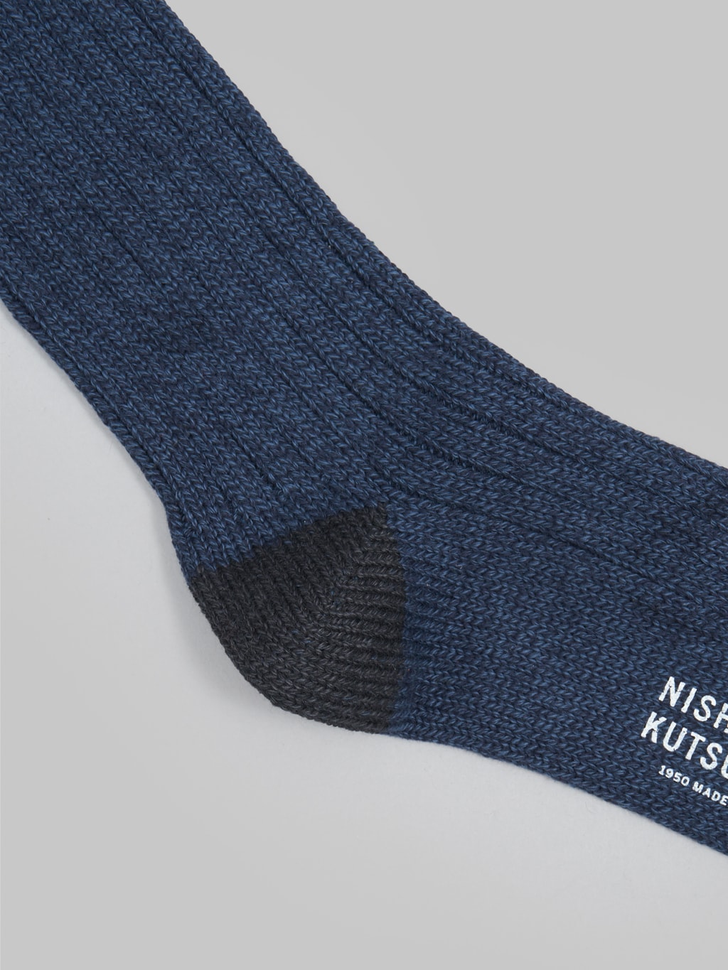 nishiguchi kutsushita luxurious cotton ribbed socks denim heel