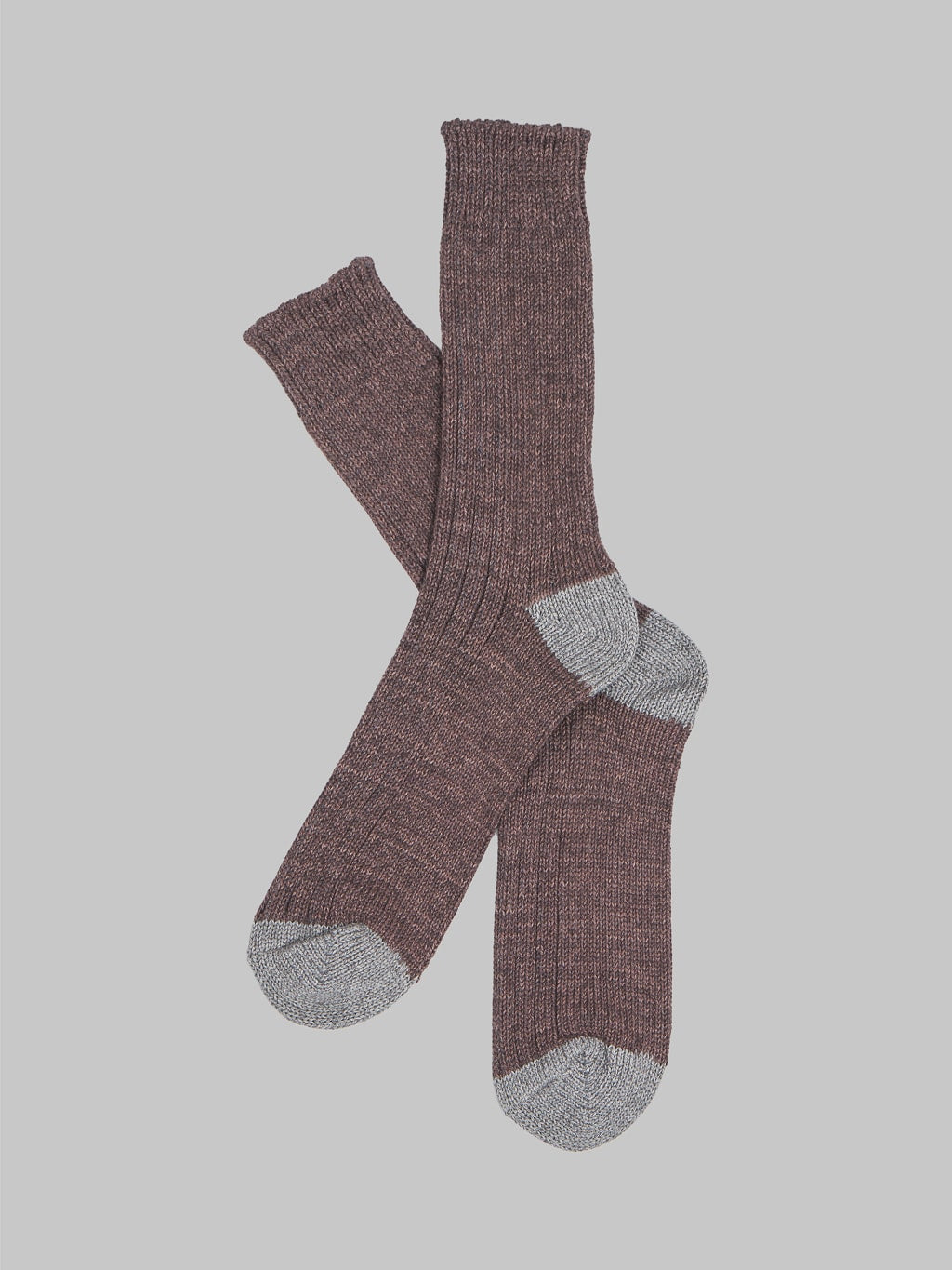 Nishiguchi Kutsushita Recycled Cotton Ribbed Socks Brown Pair