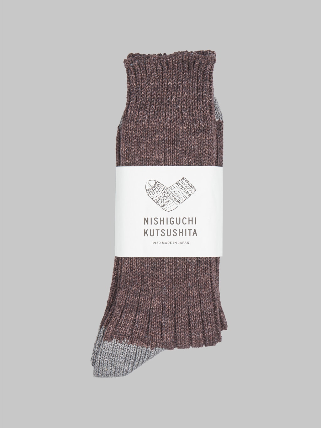Nishiguchi Kutsushita Recycled Cotton Ribbed Socks Brown Japan Made
