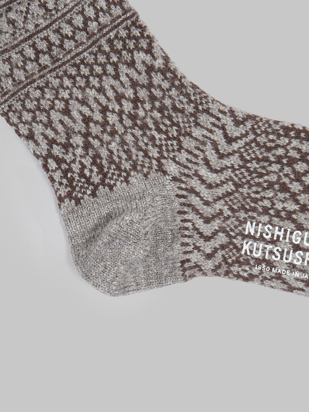 Nishiguchi Kutsushita Wool Jacquard Socks Grey Heel