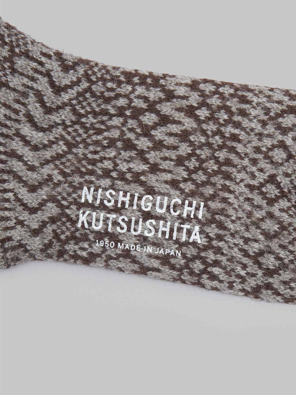 Nishiguchi Kutsushita Wool Jacquard Socks Grey Brand Logo